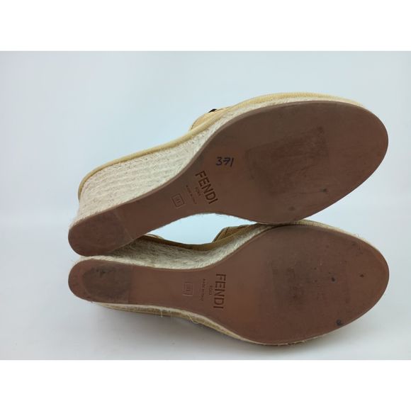 Fendi Women's Roma Natural FF Logo Ankle Strap Sandals Espadrilles Wedge Size 41 - Picture 7 of 7